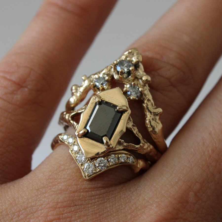 Emerald Cut Black Diamond Ring in 14 Karat Yellow Gold