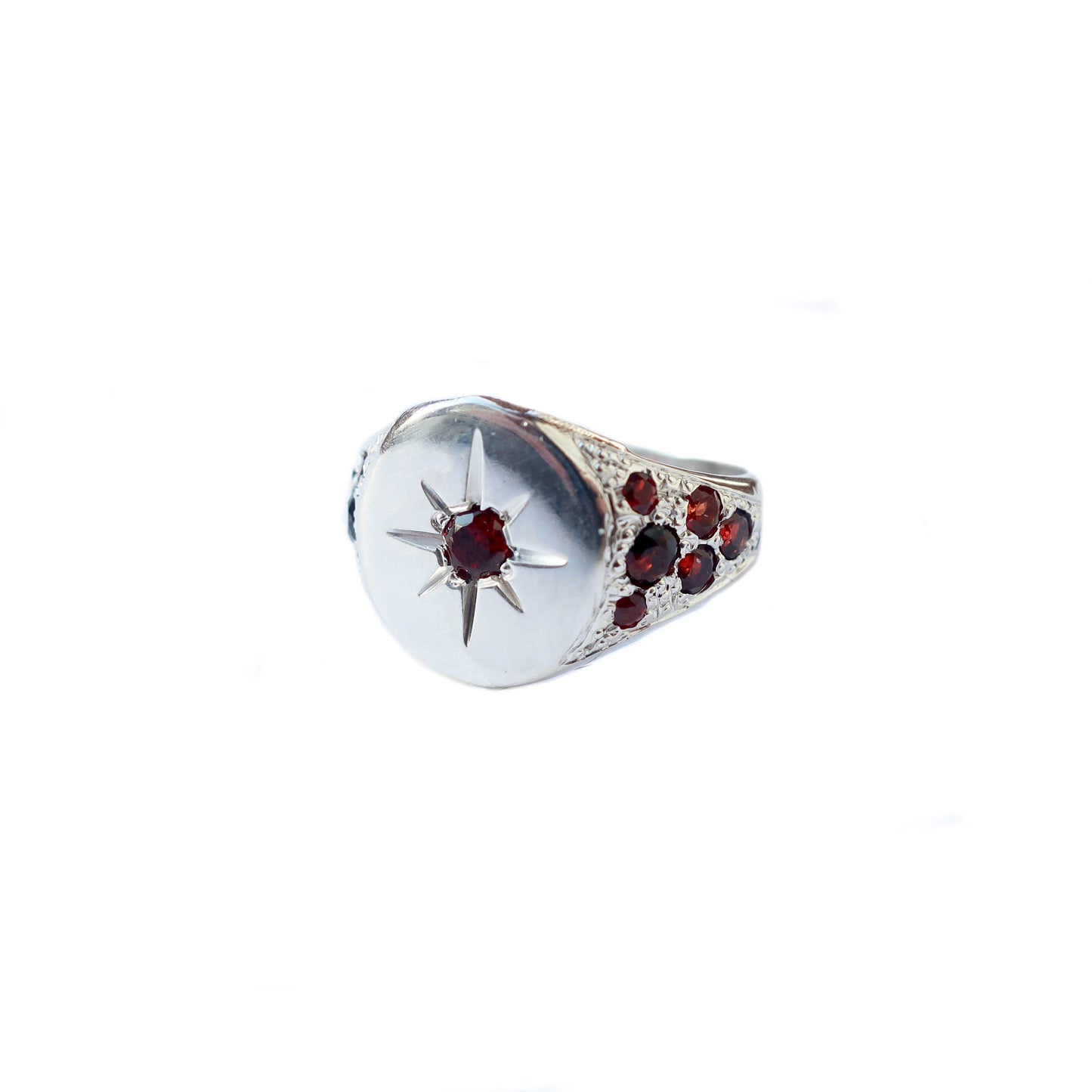 14k White Gold Signet with Garnets