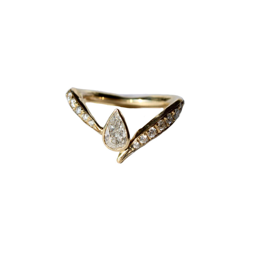 Asymmetrical Pear Diamond Ring in 18 Karat Yellow Gold - Mary Gallagher