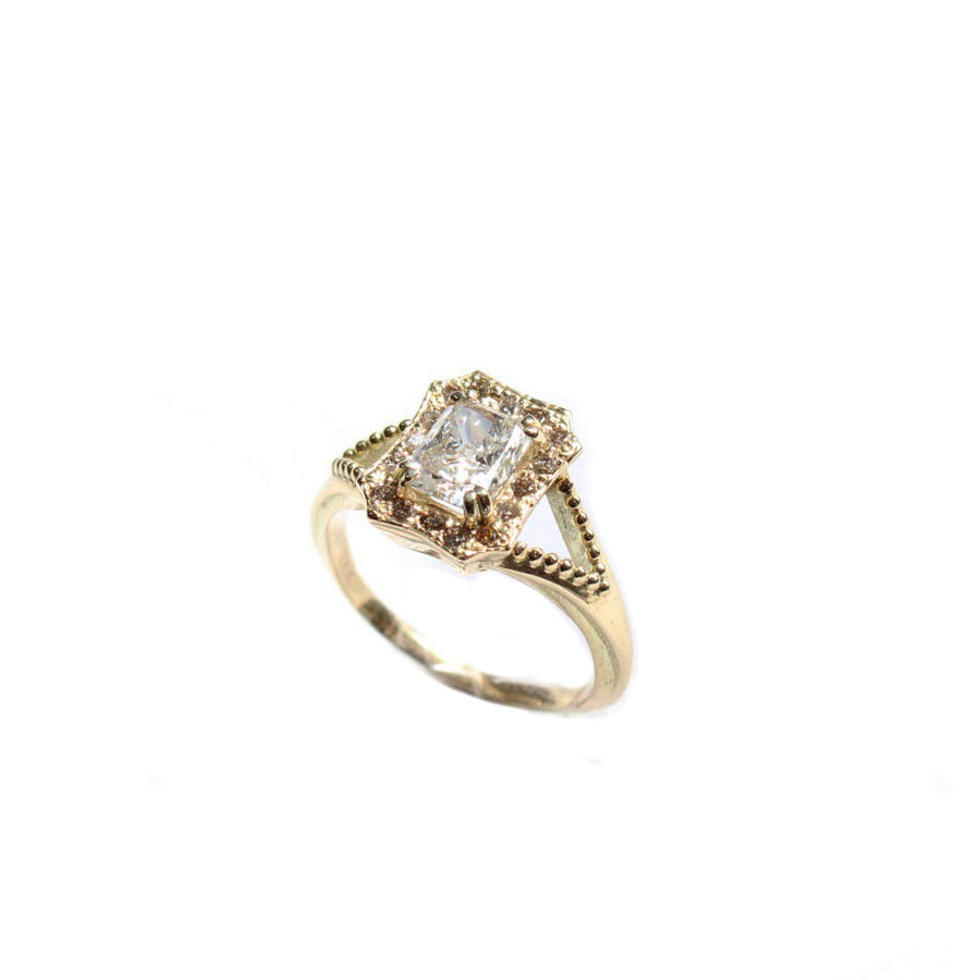 18 Karat Yellow Gold Emerald Halo Diamond Ring - Mary Gallagher