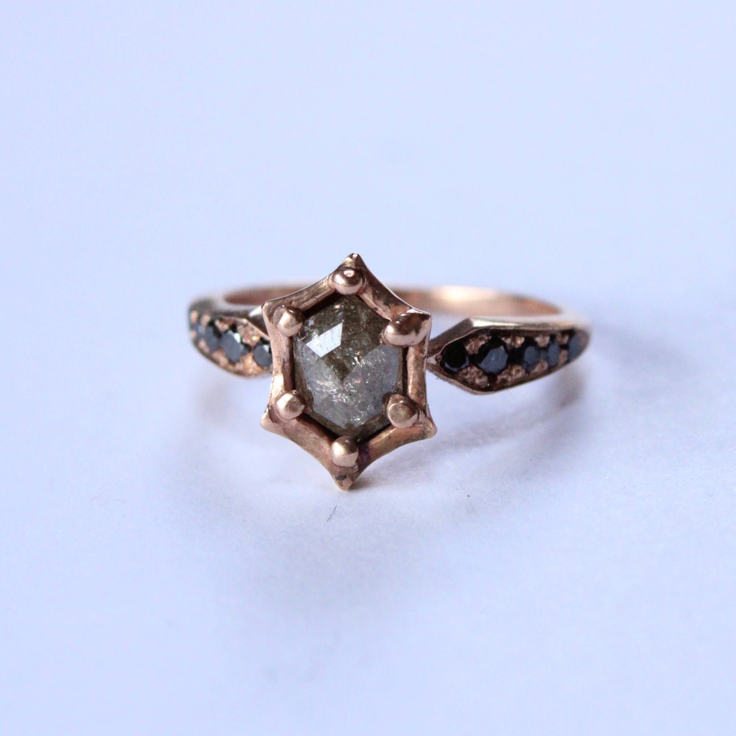 14 Karat Rose Gold Hexagon Diamond Ring - Mary Gallagher