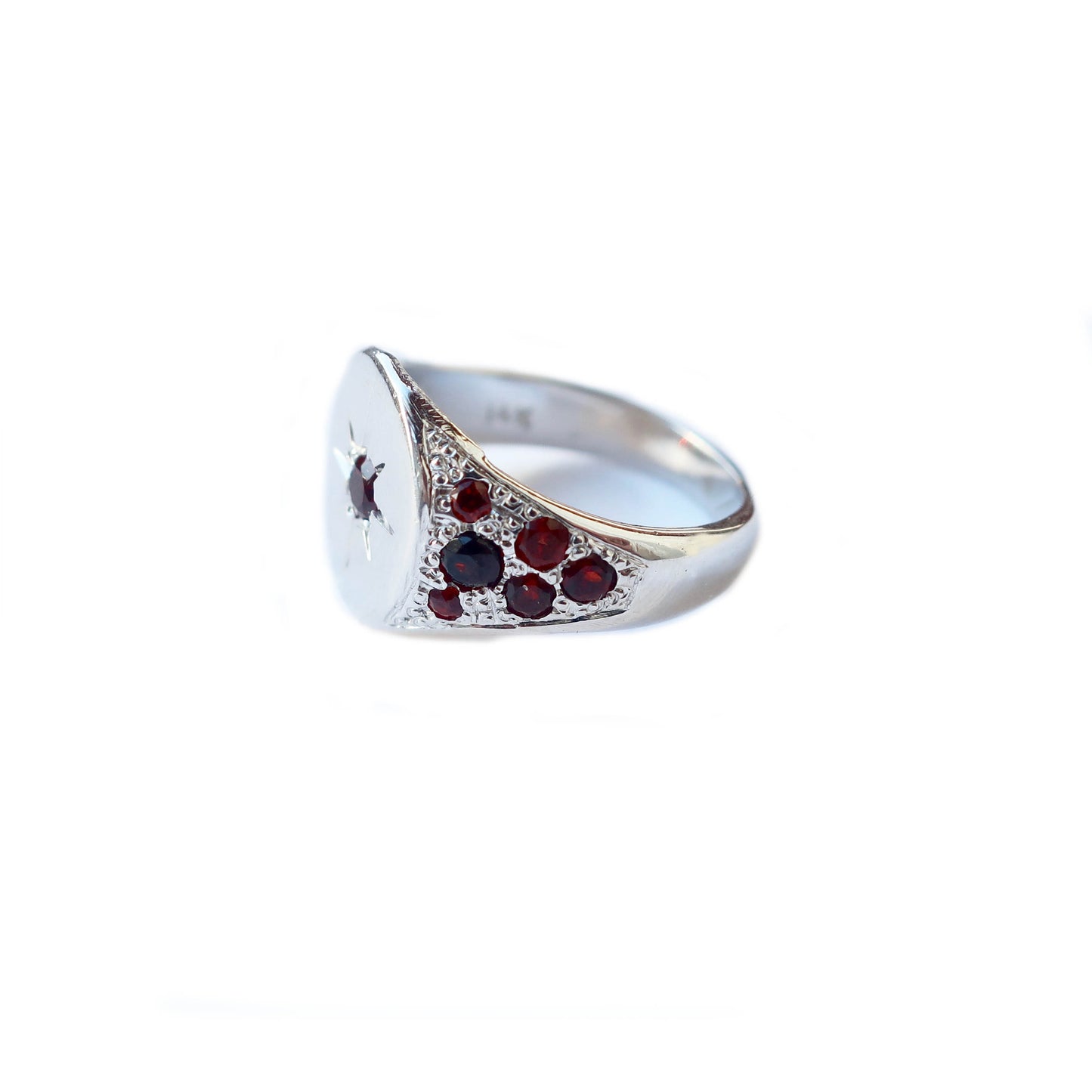 14k White Gold Signet with Garnets