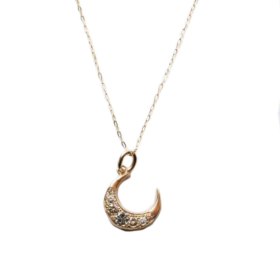 Crescent Moon Pendant with Salt and Pepper Diamonds in 14 Karat Gold