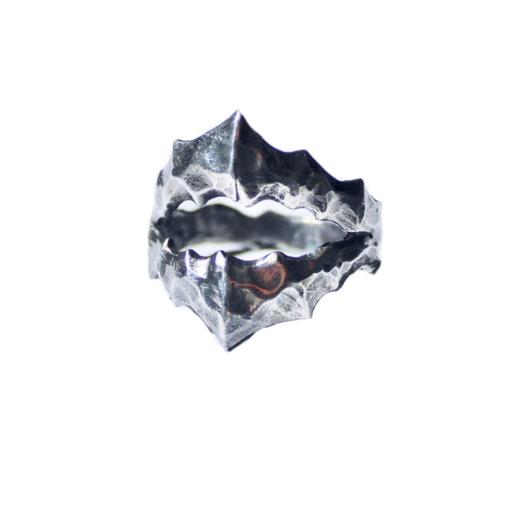 Sterling silver hand carved Jaw Ring with jagged design