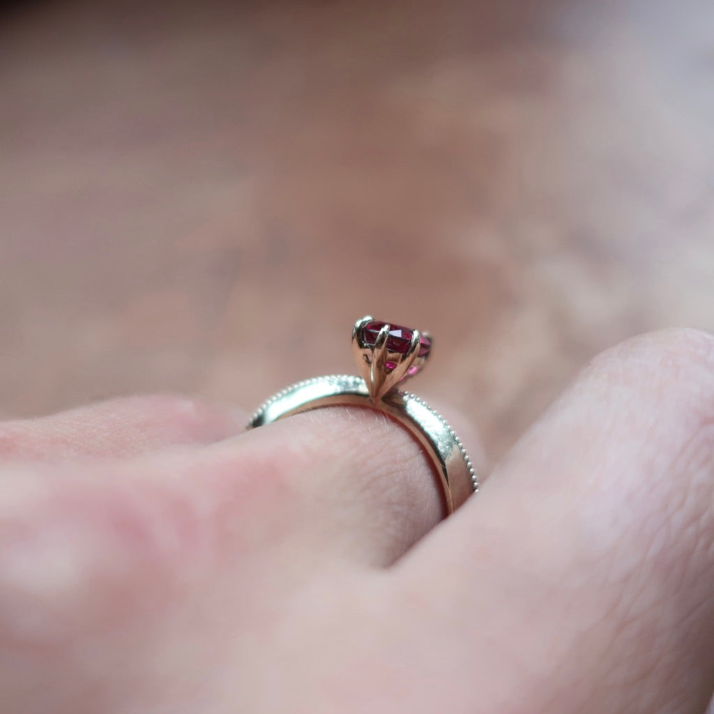 Pink Tourmaline Tapered Solitaire Ring in 14K Yellow Gold - Mary Gallagher