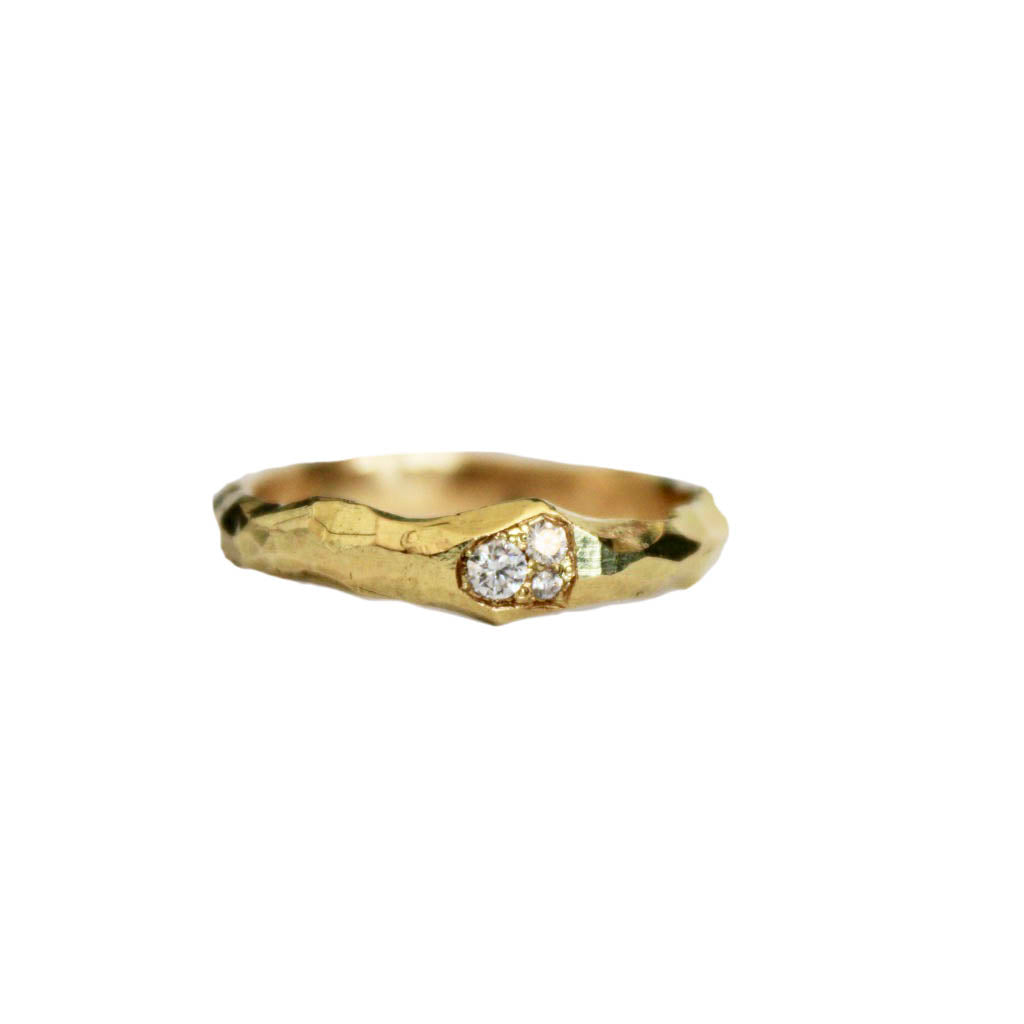 Small Cluster Diamond Hammered Band in 14 Karat Gold