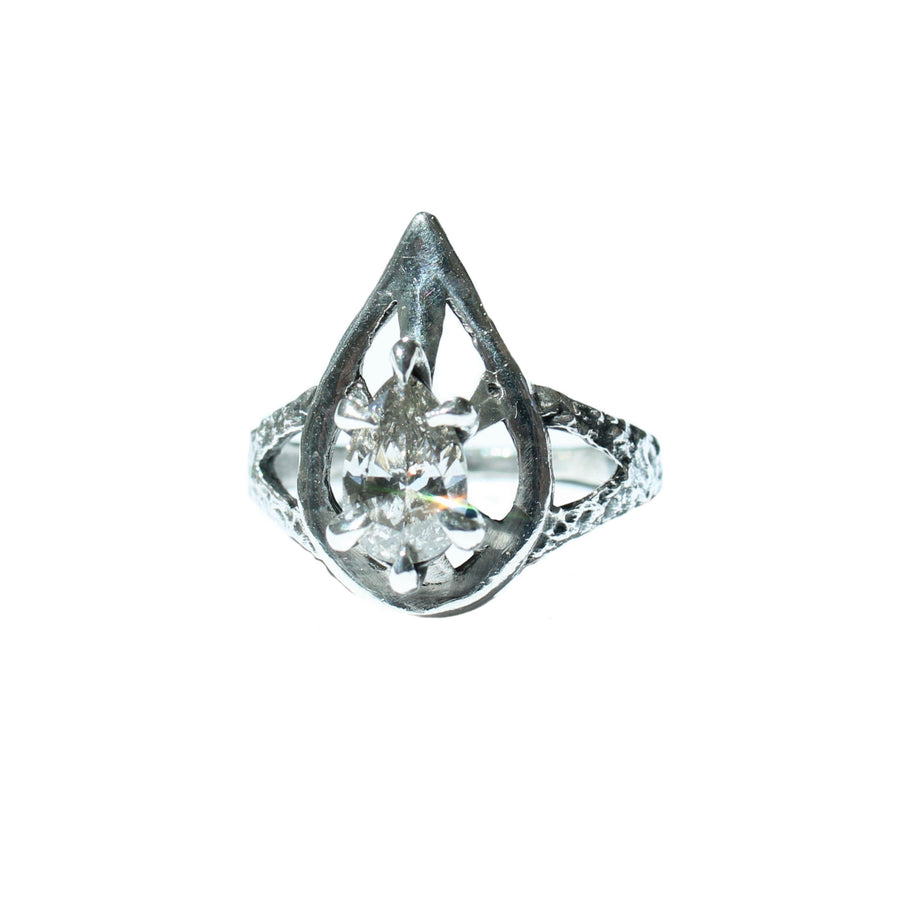 Gothic Diamond Pear Ring in 14 Karat White Gold