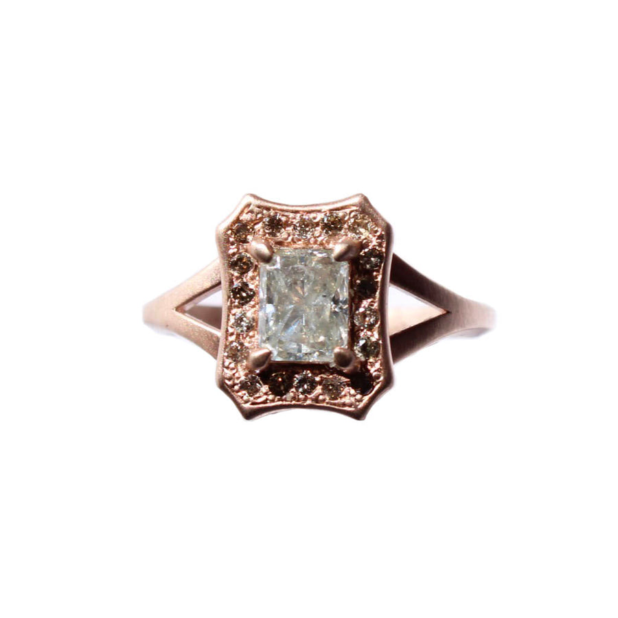 Rose Gold Halo and Champagne Ring - Mary Gallagher