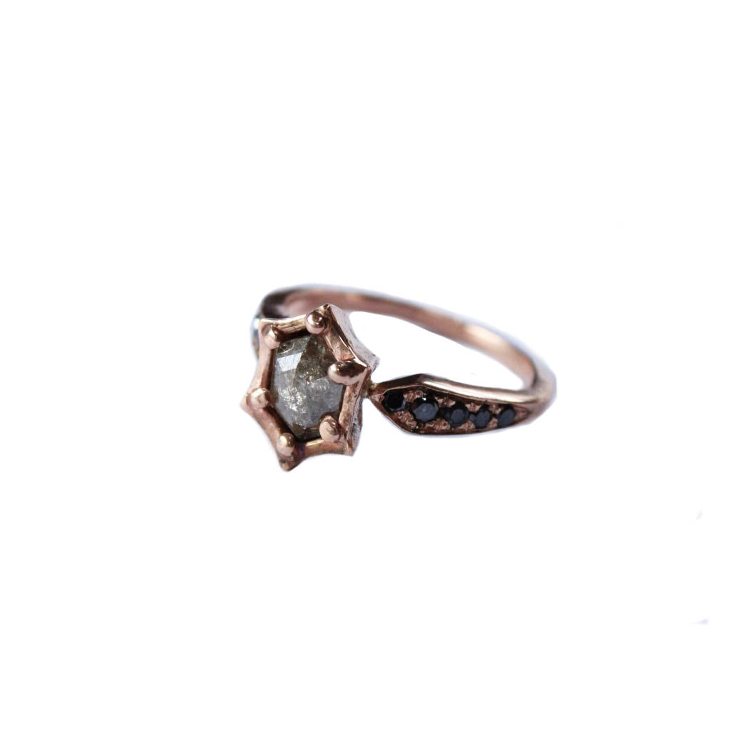 14 Karat Rose Gold Hexagon Diamond Ring - Mary Gallagher