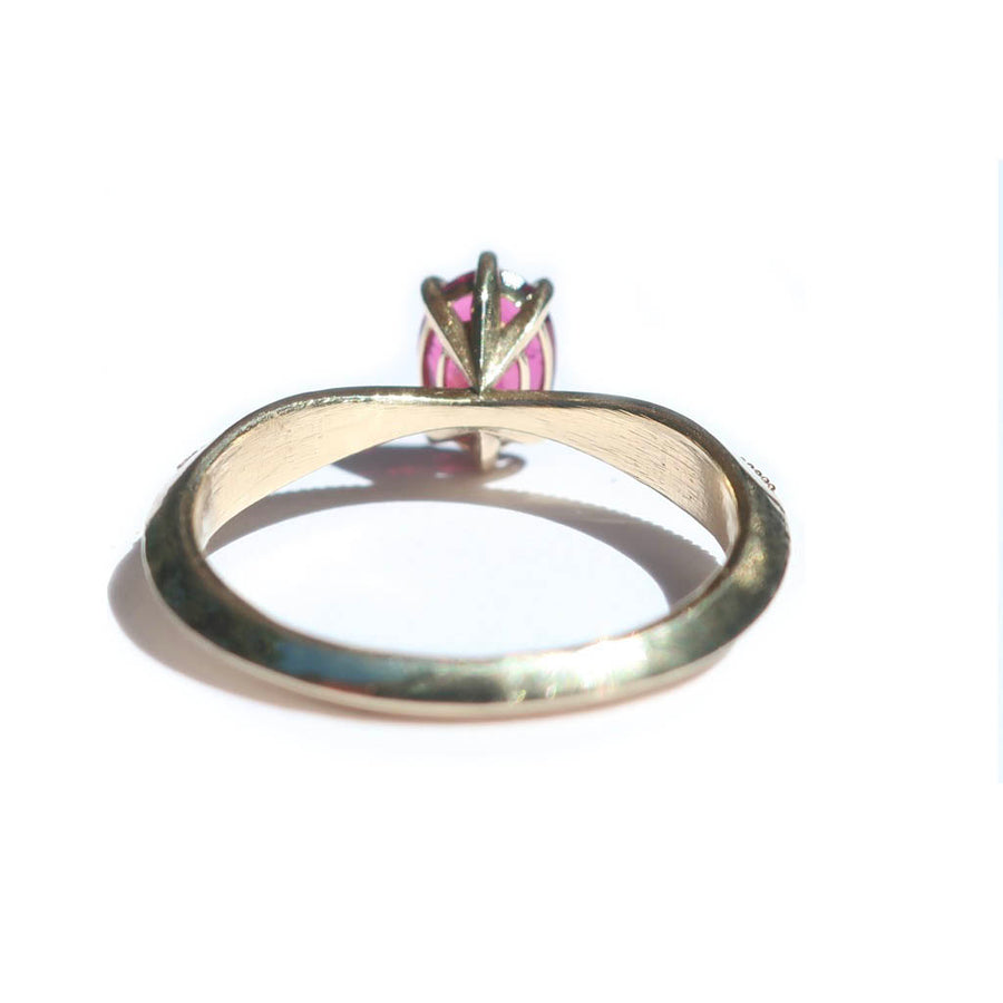Pink Tourmaline Tapered Solitaire Ring in 14K Yellow Gold - Mary Gallagher