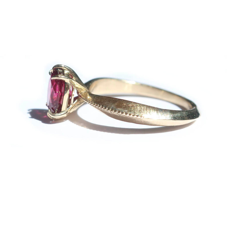 Pink Tourmaline Tapered Solitaire Ring in 14K Yellow Gold - Mary Gallagher