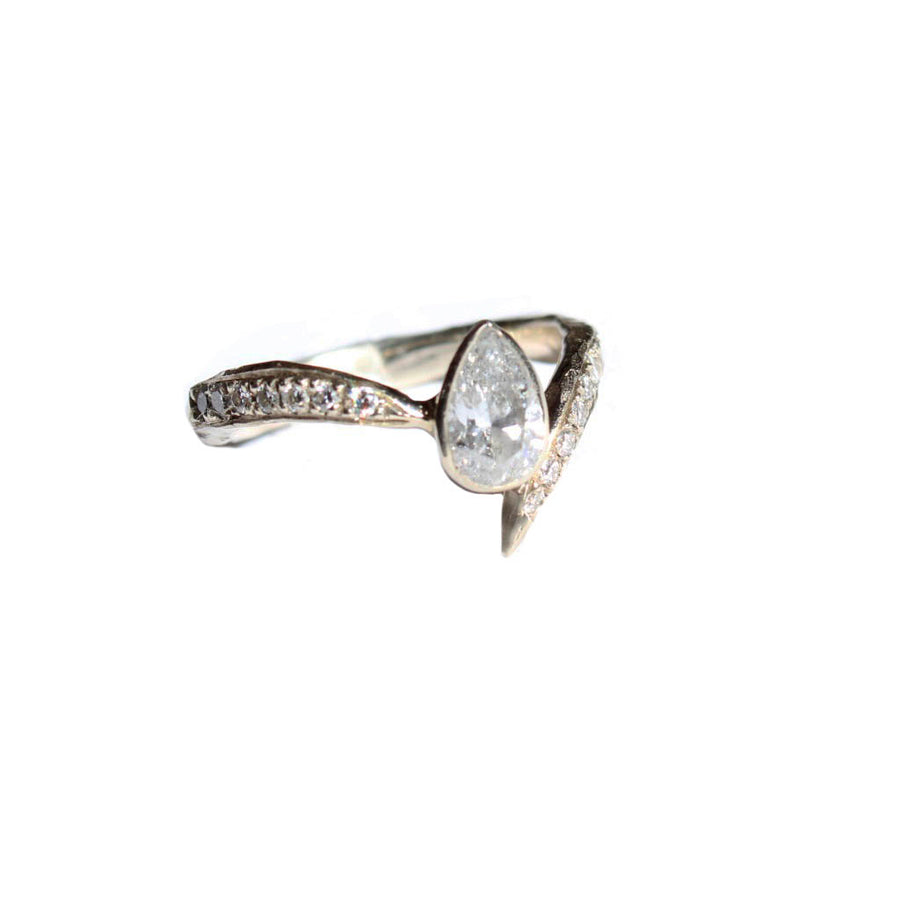 Asymmetrical Pear Diamond Ring in 18 Karat White Gold - Mary Gallagher