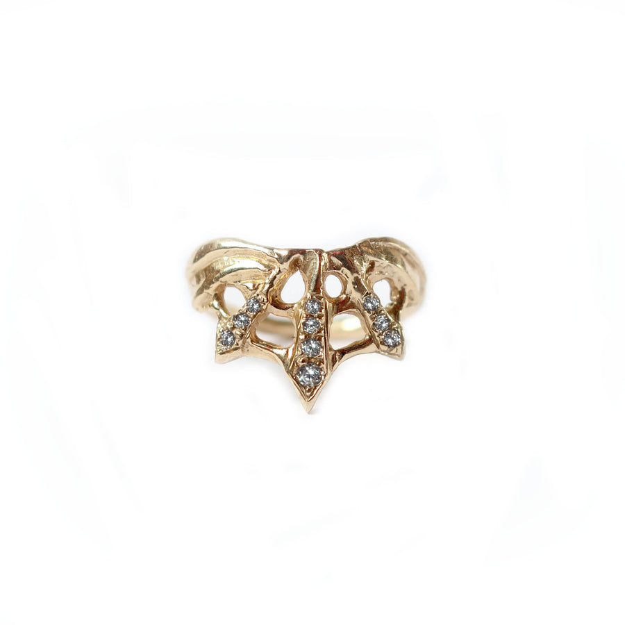 Art Nouveau Inspired Web Ring in 14 Karat Gold with Diamonds