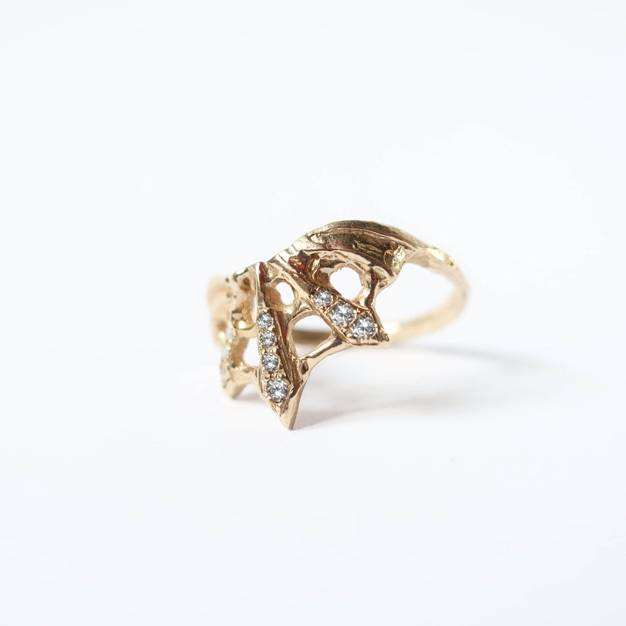 Art Nouveau Inspired Web Ring in 14 Karat Gold with Diamonds