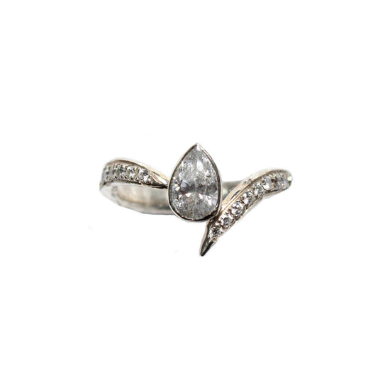 Asymmetrical Pear Diamond Ring in 18 Karat White Gold - Mary Gallagher